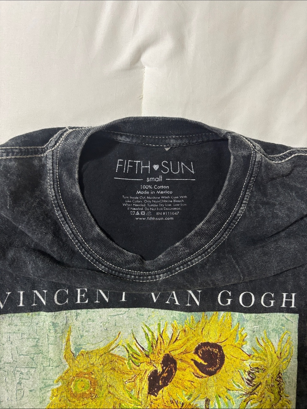 Fifth Sun Black Tee with Vincent Van Gogh Sunflower Print - Picture 3 of 3